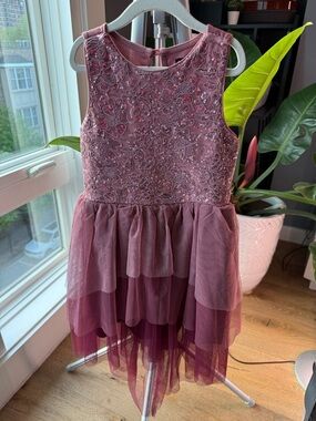 lilt Dusty Rose Embellished Tulle High-Low Party Dress